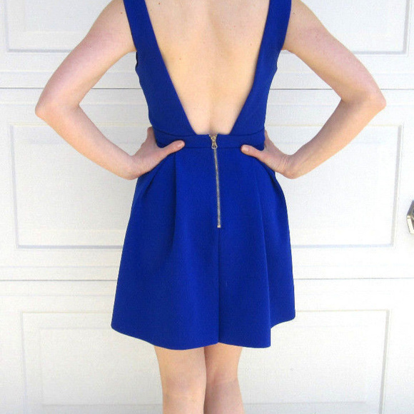 Cobalt Blue Mini Skater Dress, Sexy Party Low Back - Picture 4 of 6